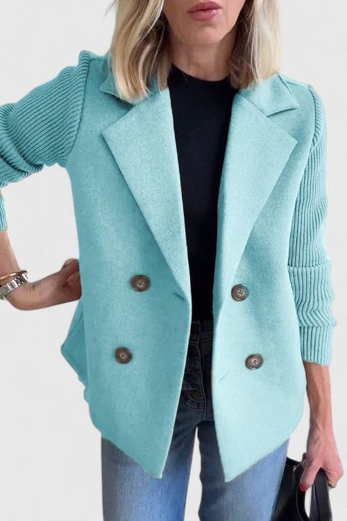 Structured Ribbed Lapel Blazer with Buttons and Panels