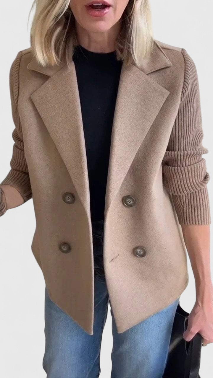 Structured Ribbed Lapel Blazer with Buttons and Panels