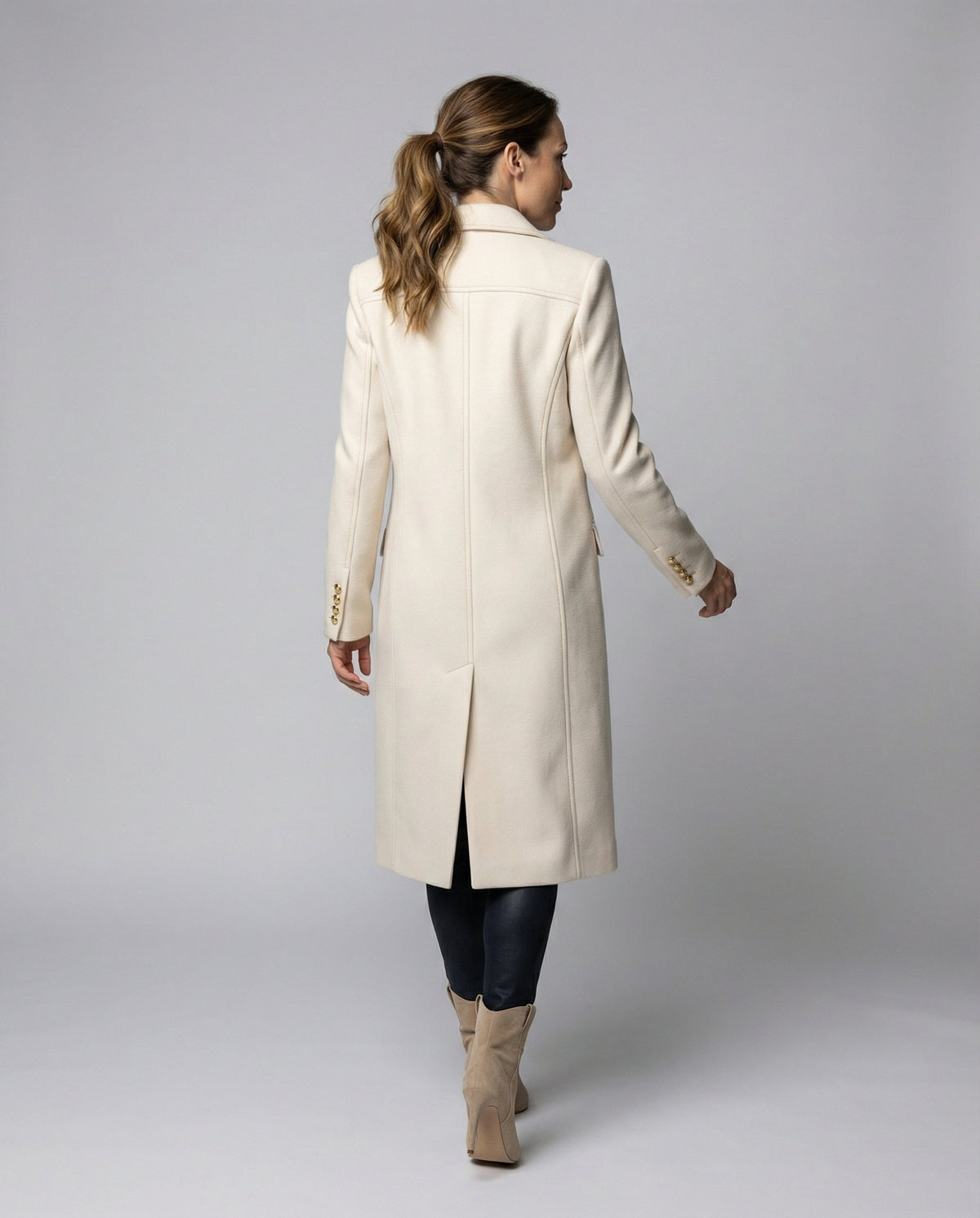 Long collared button-front coat