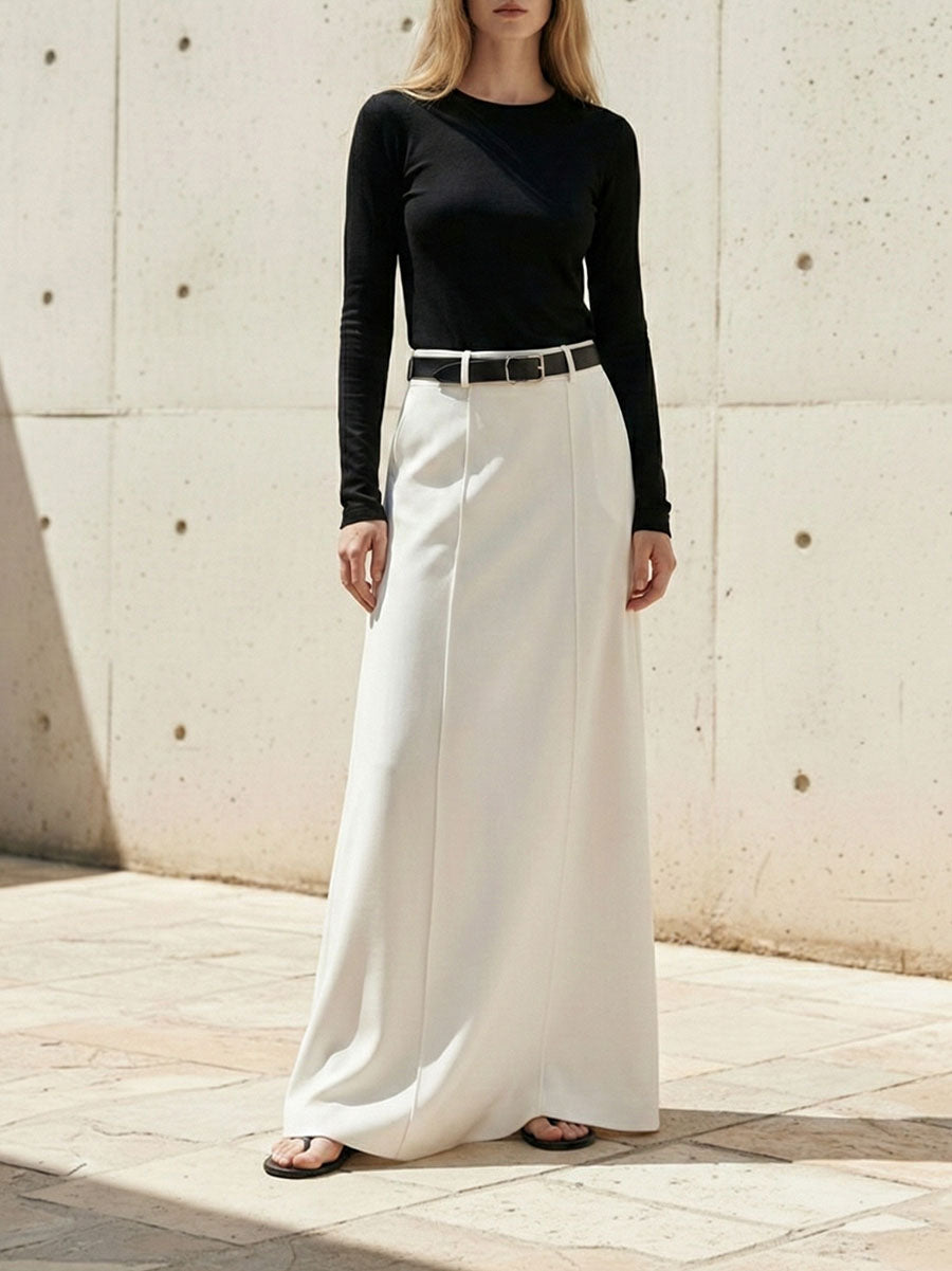 A-line maxi skirt with seam details and a belt
