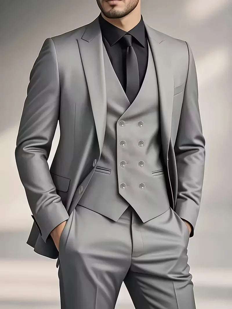 Trzyczęściowy Garnitur Slim Fit z Kamizelką Dwurzędową dla Mężczyzn