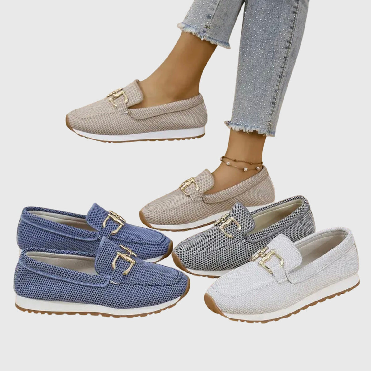 Niskie Obcasy Slip On Teksturowane Mokasyny
