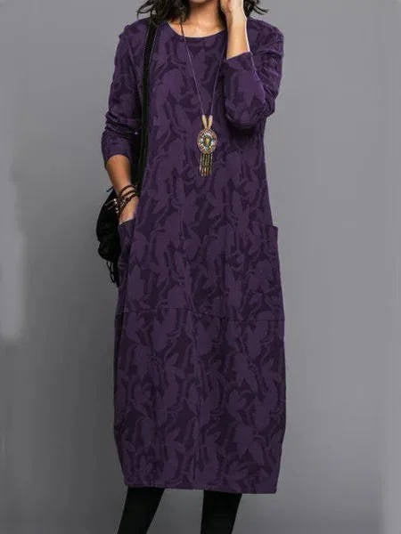 Loose long patterned dress with pockets
