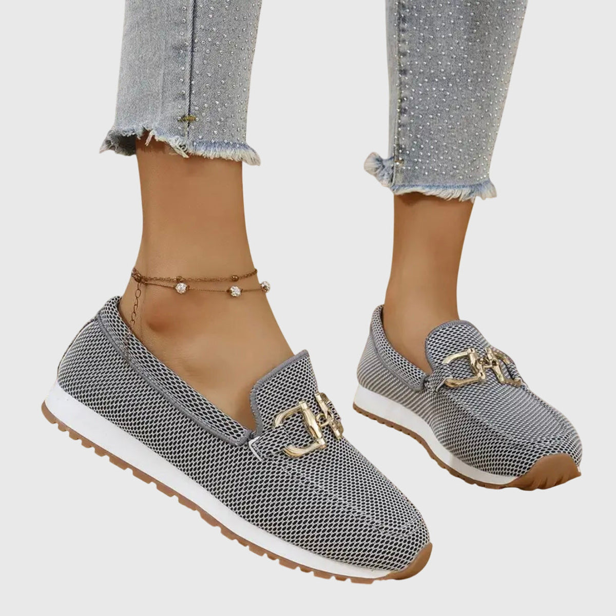 Niskie Obcasy Slip On Teksturowane Mokasyny
