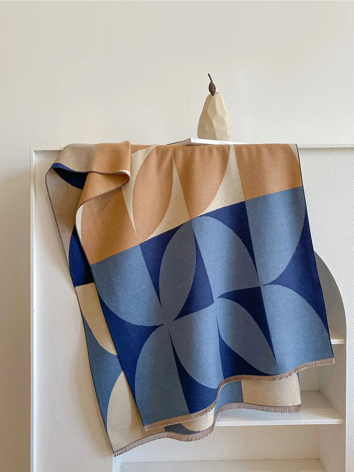 Geometric long rectangular scarf with fringes