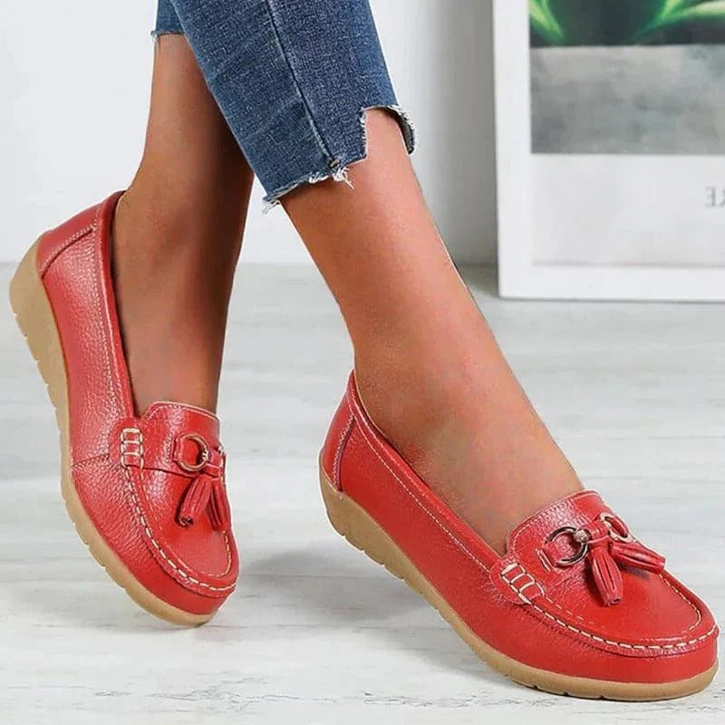 Suede slip-on decorative round-toe textured loafers