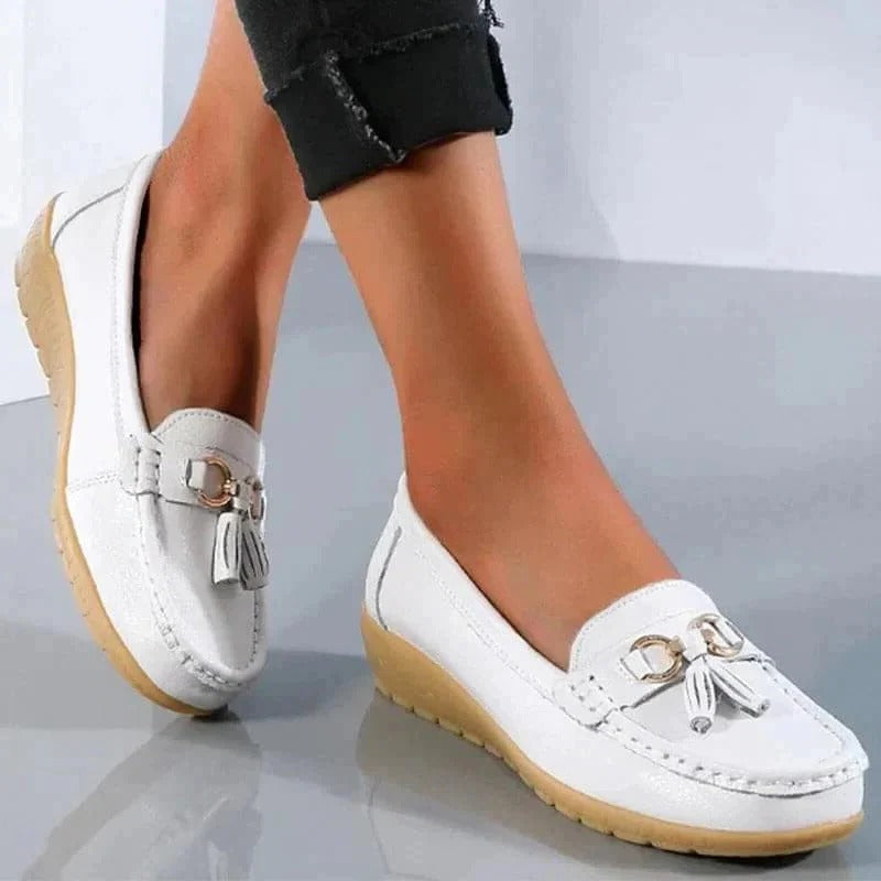 Suede slip-on decorative round-toe textured loafers