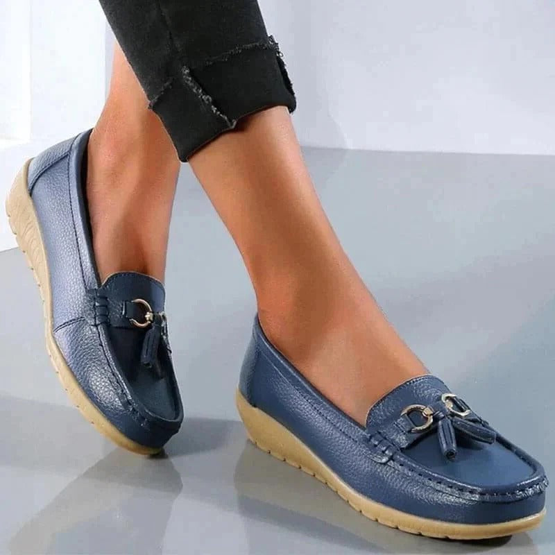 Suede slip-on decorative round-toe textured loafers