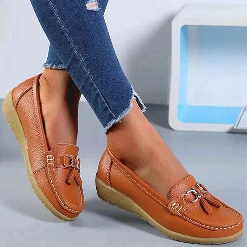 Suede slip-on decorative round-toe textured loafers