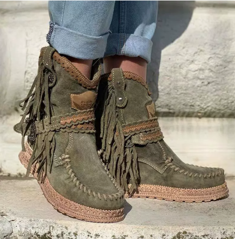 Frędzlowe Botki Kowbojki w Stylu Boho dla Kobiet
