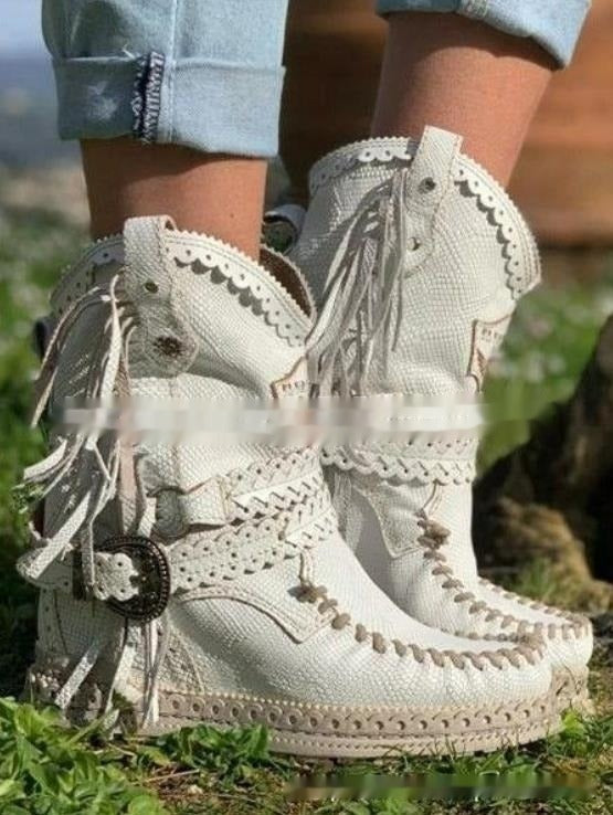 Frędzlowe Botki Kowbojki w Stylu Boho dla Kobiet
