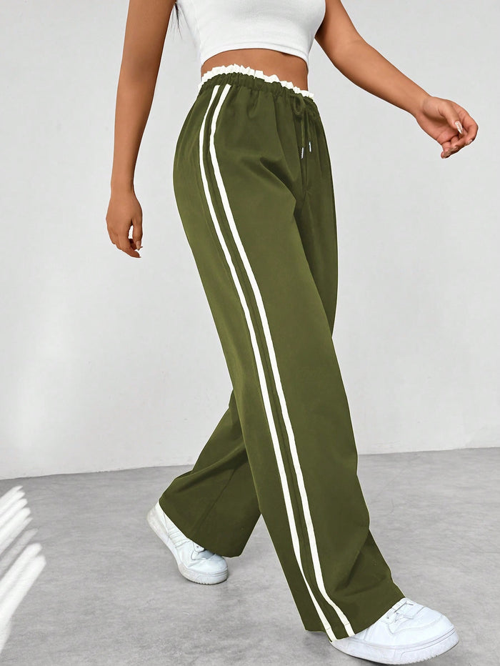 Drawstring Pants with Side Stripes