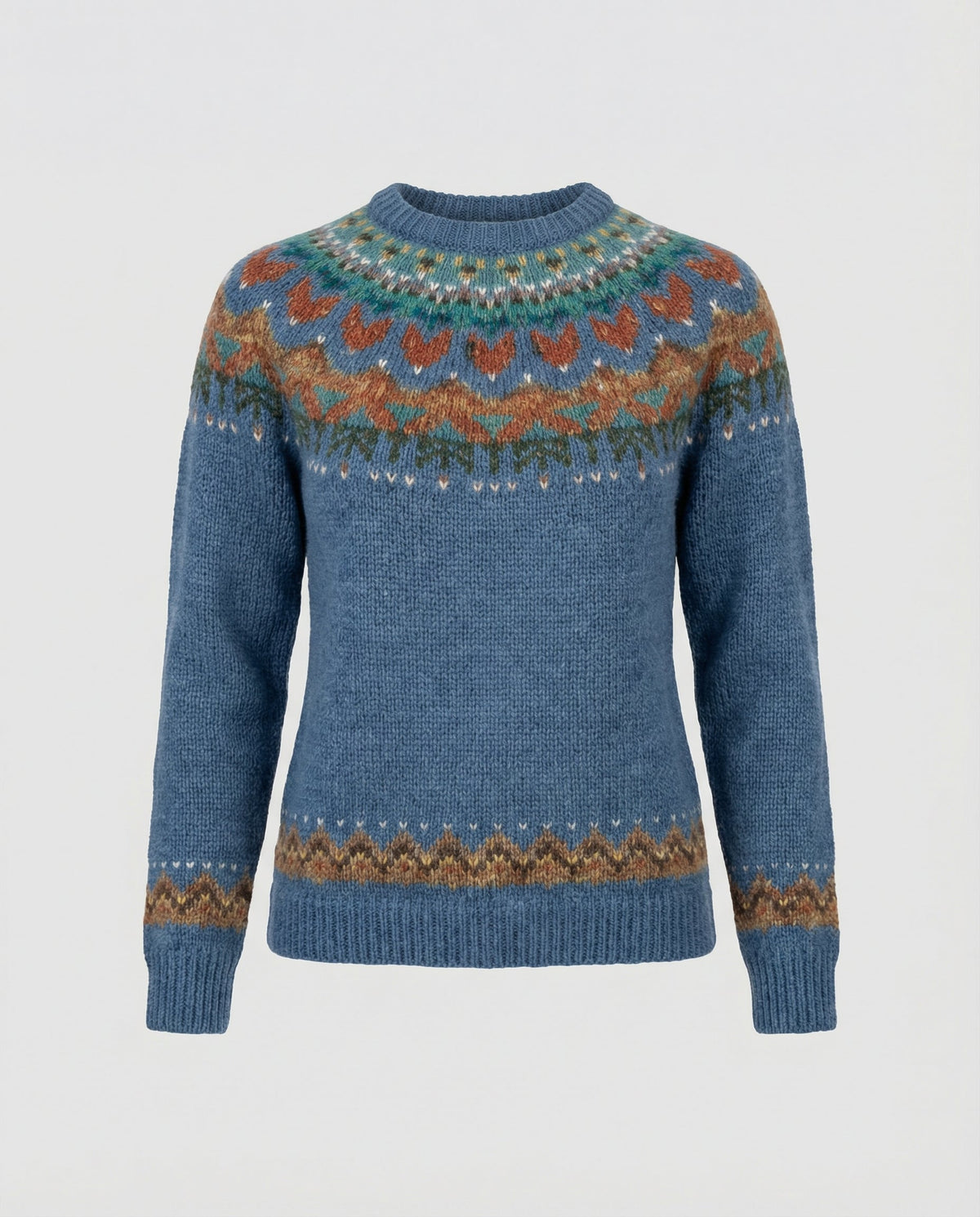 Sweter z Wzorem, Z Kapturkiem, Z Rękawami i Okrągłym Dekoltem