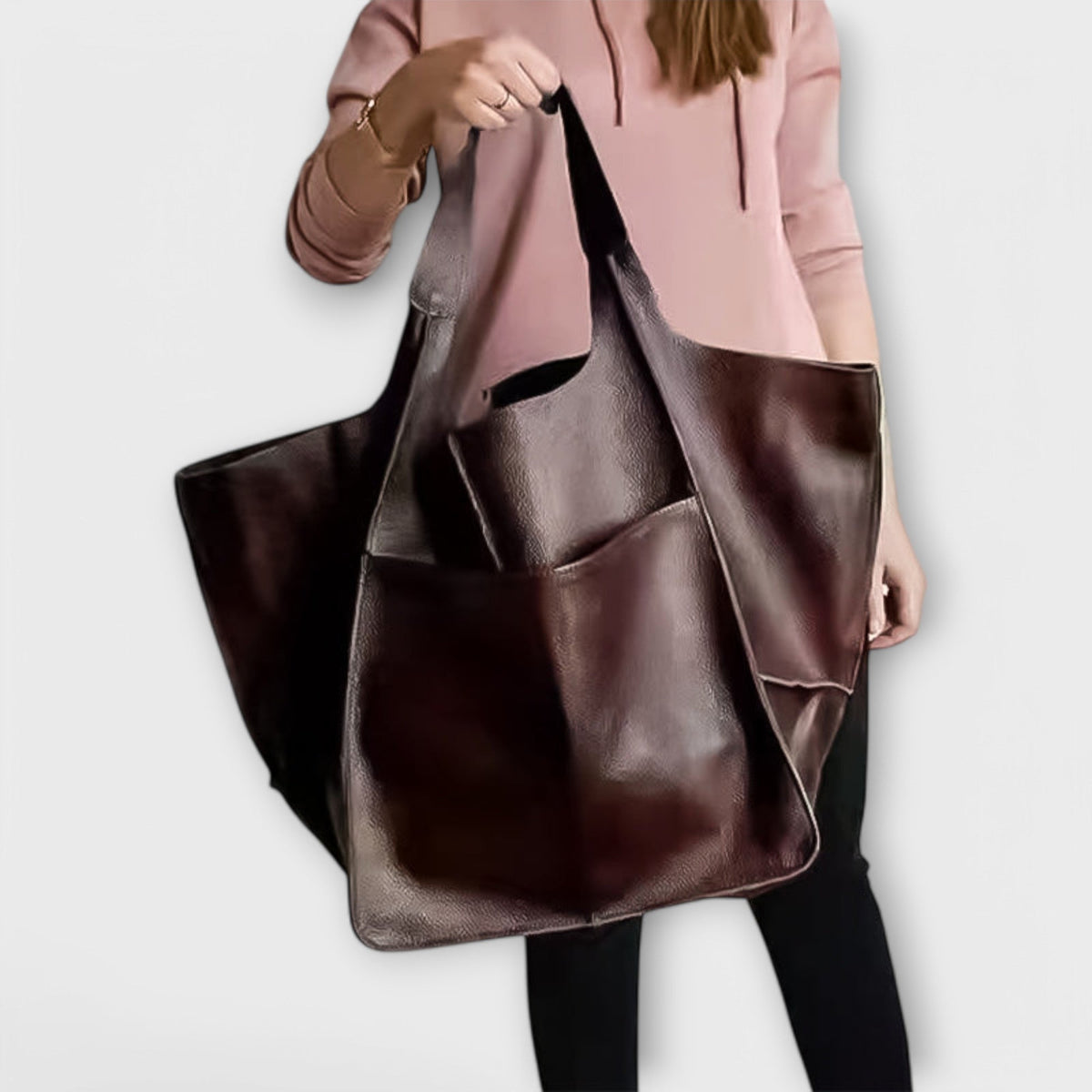 Loose Oversized Structured Stitched Foldover Bag with Pockets