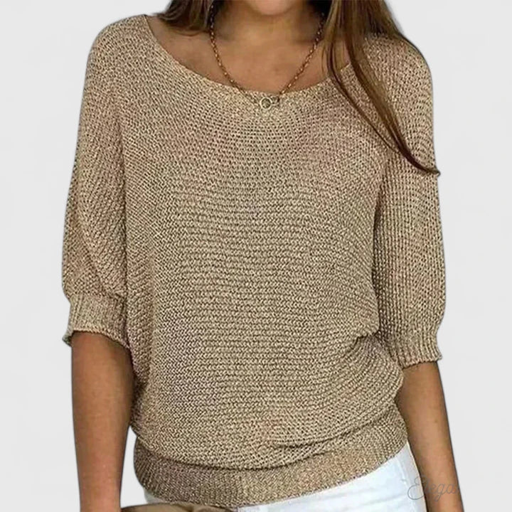 Sweter Damski Dekolt Łódka Rękaw 3/4 Nietoperz Luźny