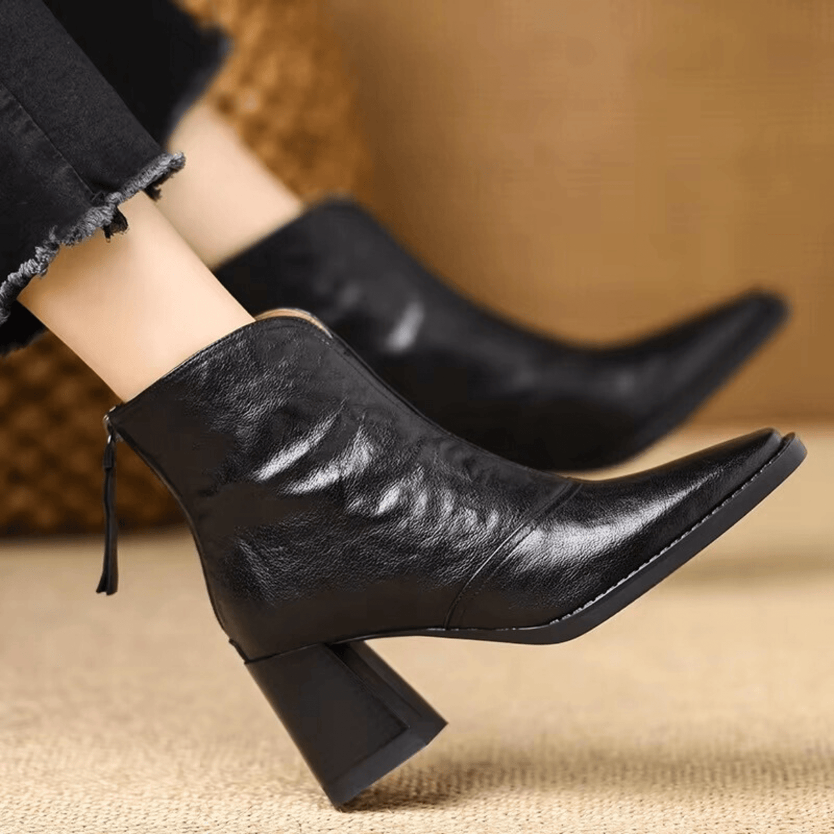 Pointed-Toe Block-Heel Ankle Boots