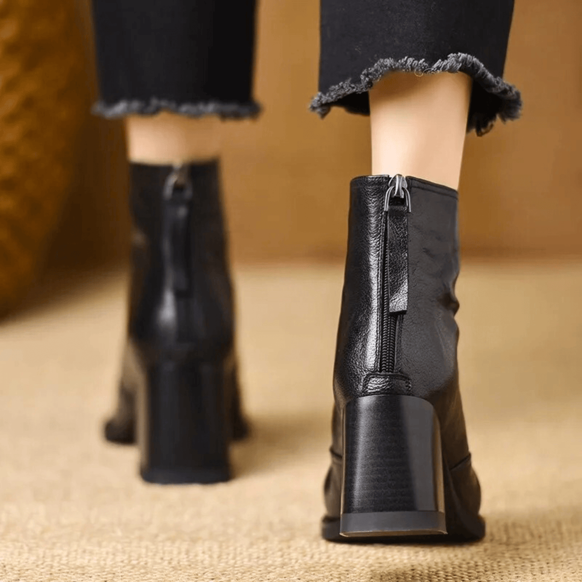 Pointed-Toe Block-Heel Ankle Boots